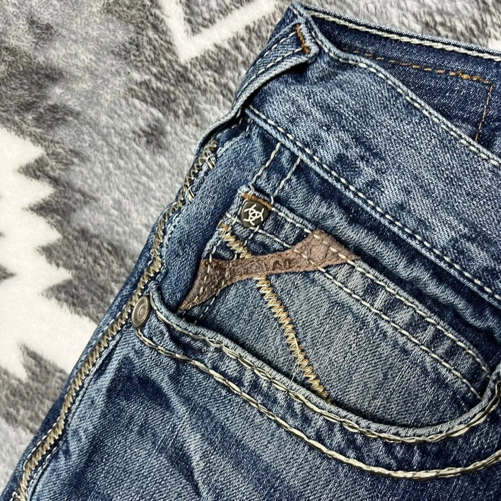 Ariat M6 Slim Boot Jeans 36x32 Mens Med Wash 100% Cotton Denim Pocket Embroidery